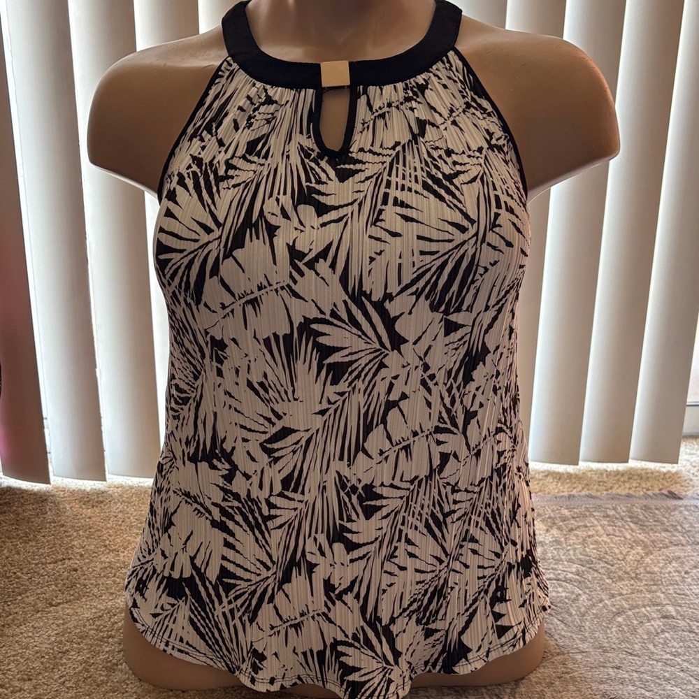 PerSeption Concept Black and White Tropical Halter Camisole